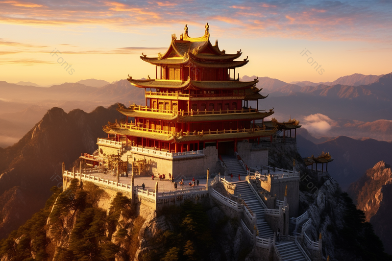 天空下高山上的建筑物实拍摄影图,高清,摄影图,摄影图片,图片大全,摄影图免费下载